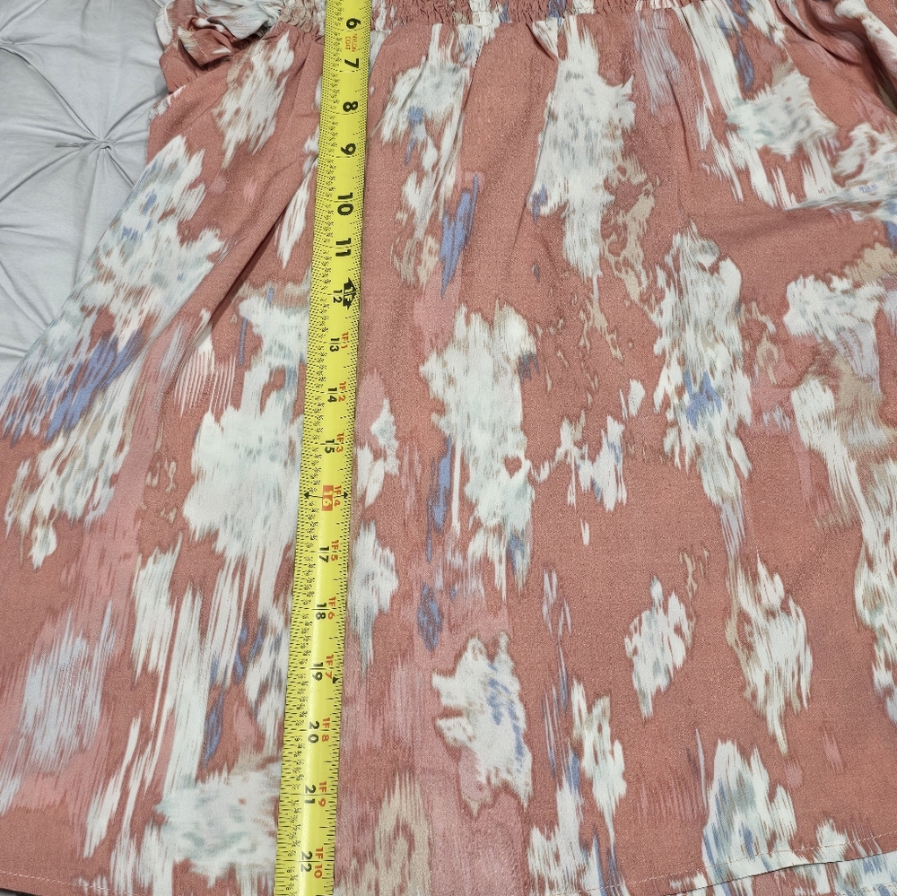Hayden NWT Pink-Coral Watercolor Smocked Top Ruffled Top Women's Size Small - Picture 6 of 11